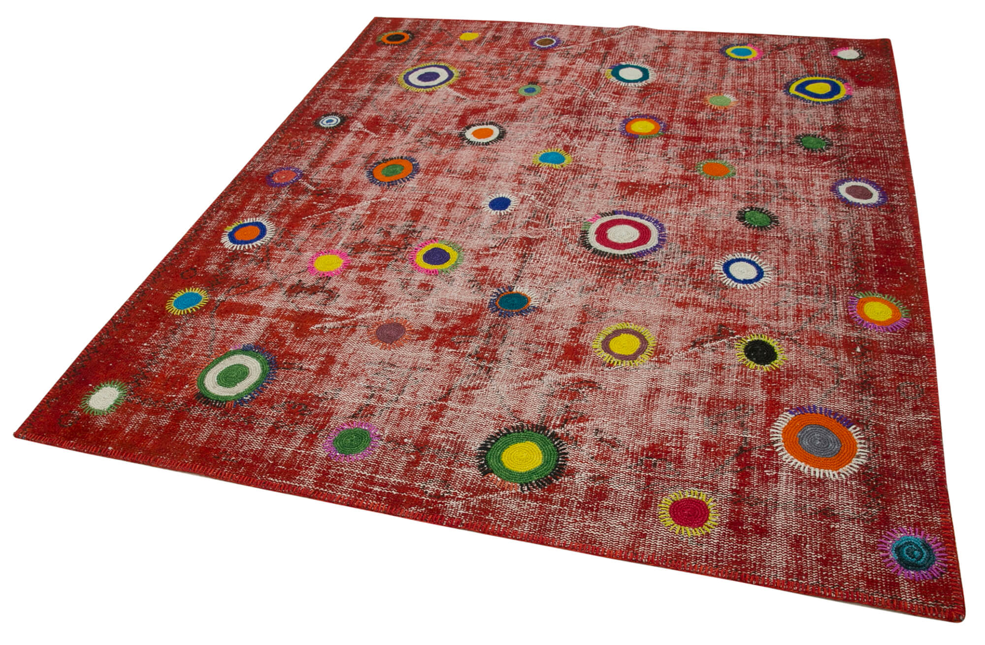 Kırk Yama Kırmızı Patchwork Pamuk Yün El Dokuma Halısı 179x214 Agacan