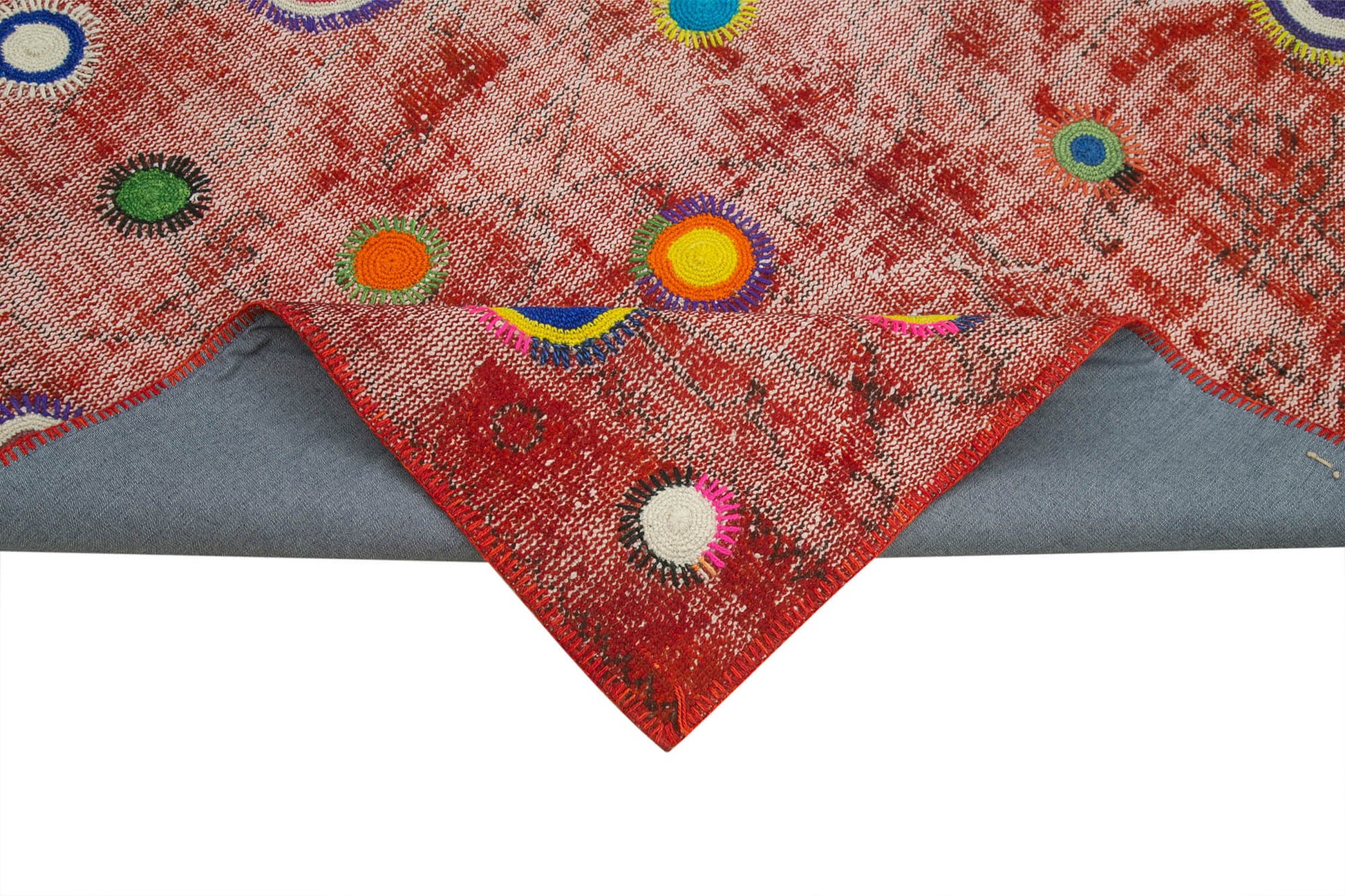 Kırk Yama Kırmızı Patchwork Pamuk Yün El Dokuma Halısı 179x214 Agacan