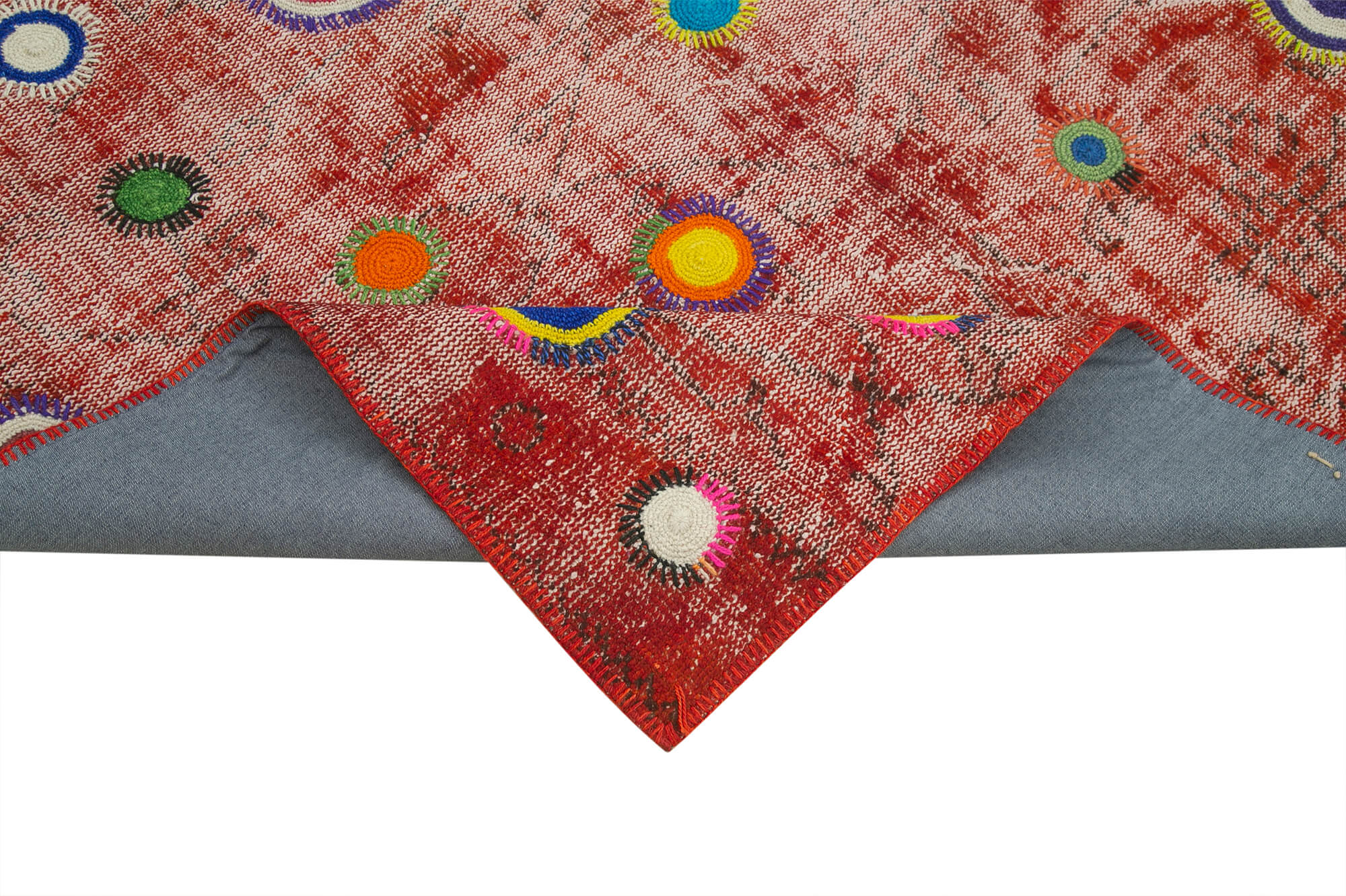 Kırk Yama Kırmızı Patchwork Pamuk Yün El Dokuma Halısı 179x214 Agacan