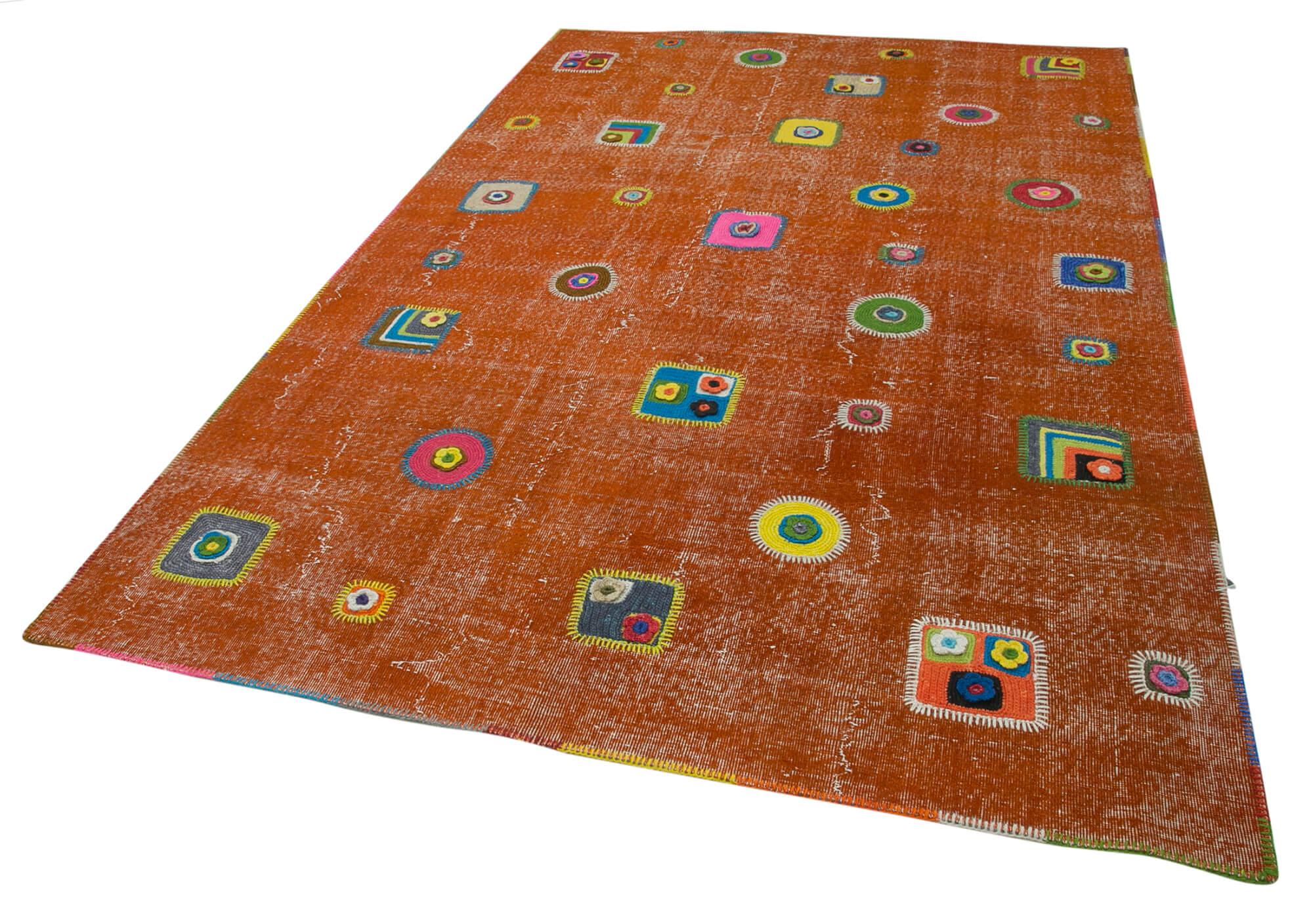 Kırk Yama Turuncu Patchwork Pamuk Yün El Dokuma Halısı 193x301 Agacan