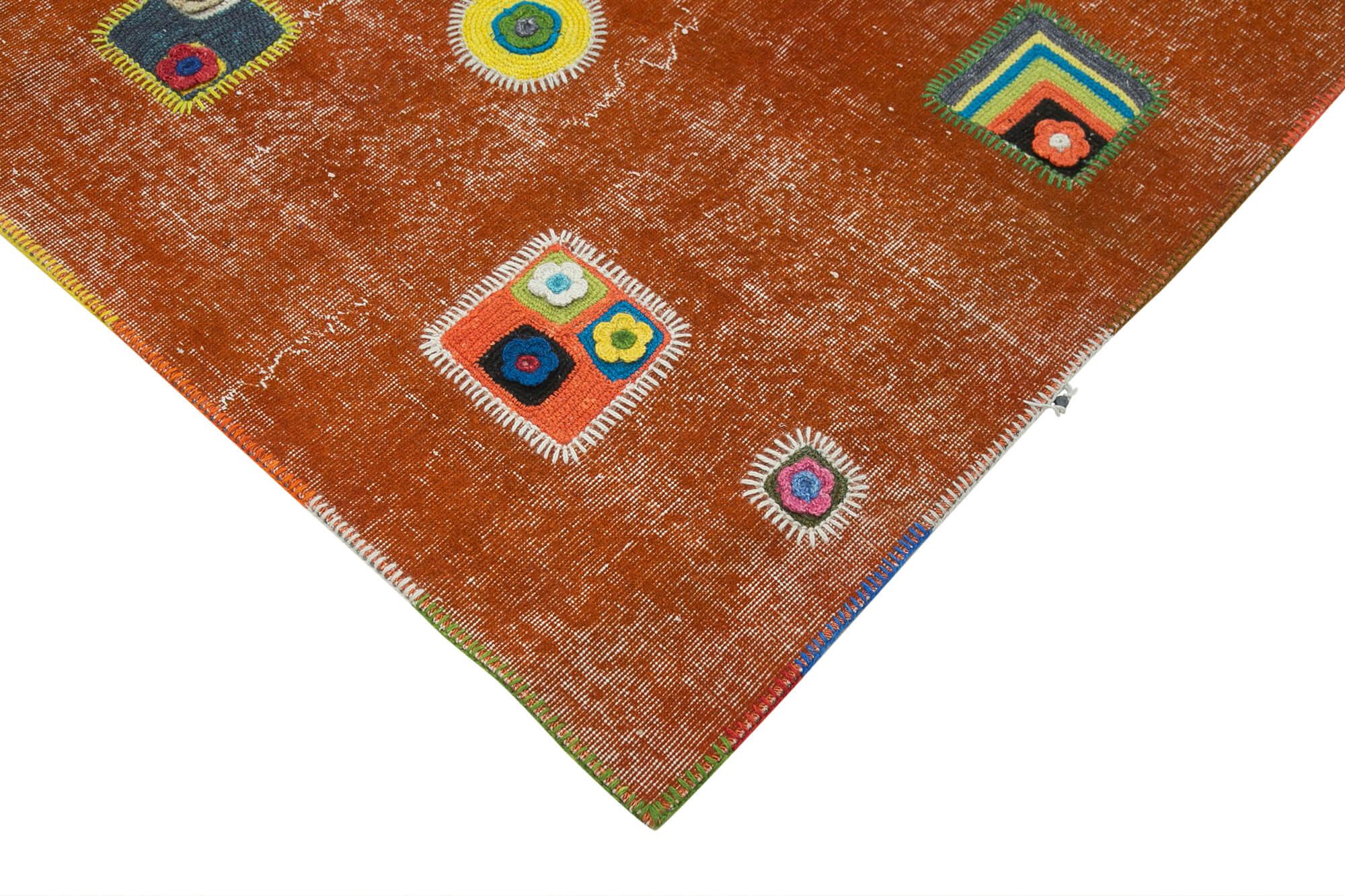 Kırk Yama Turuncu Patchwork Pamuk Yün El Dokuma Halısı 193x301 Agacan