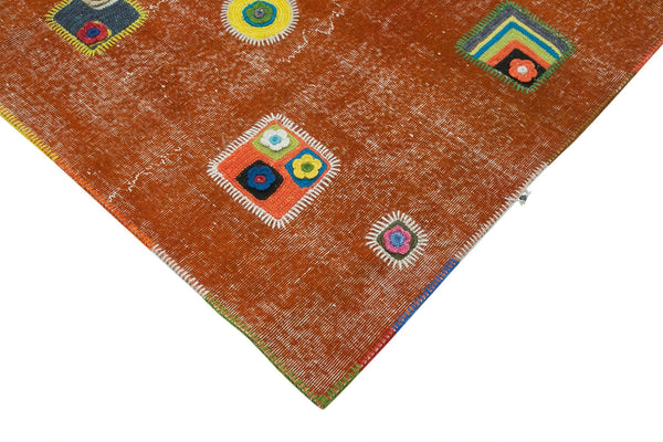 Kırk Yama Turuncu Patchwork Pamuk Yün El Dokuma Halısı 193x301 Agacan