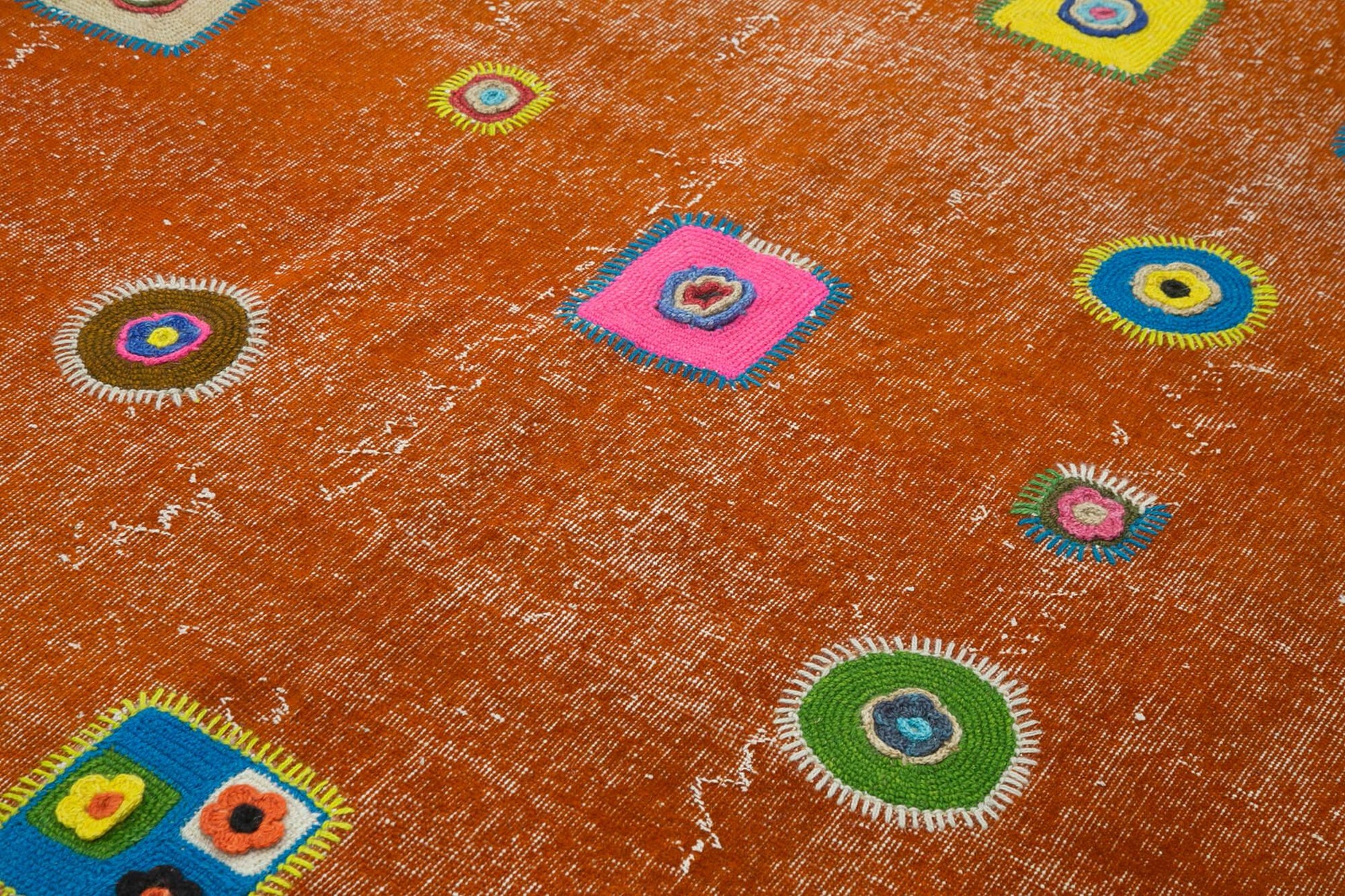 Kırk Yama Turuncu Patchwork Pamuk Yün El Dokuma Halısı 193x301 Agacan