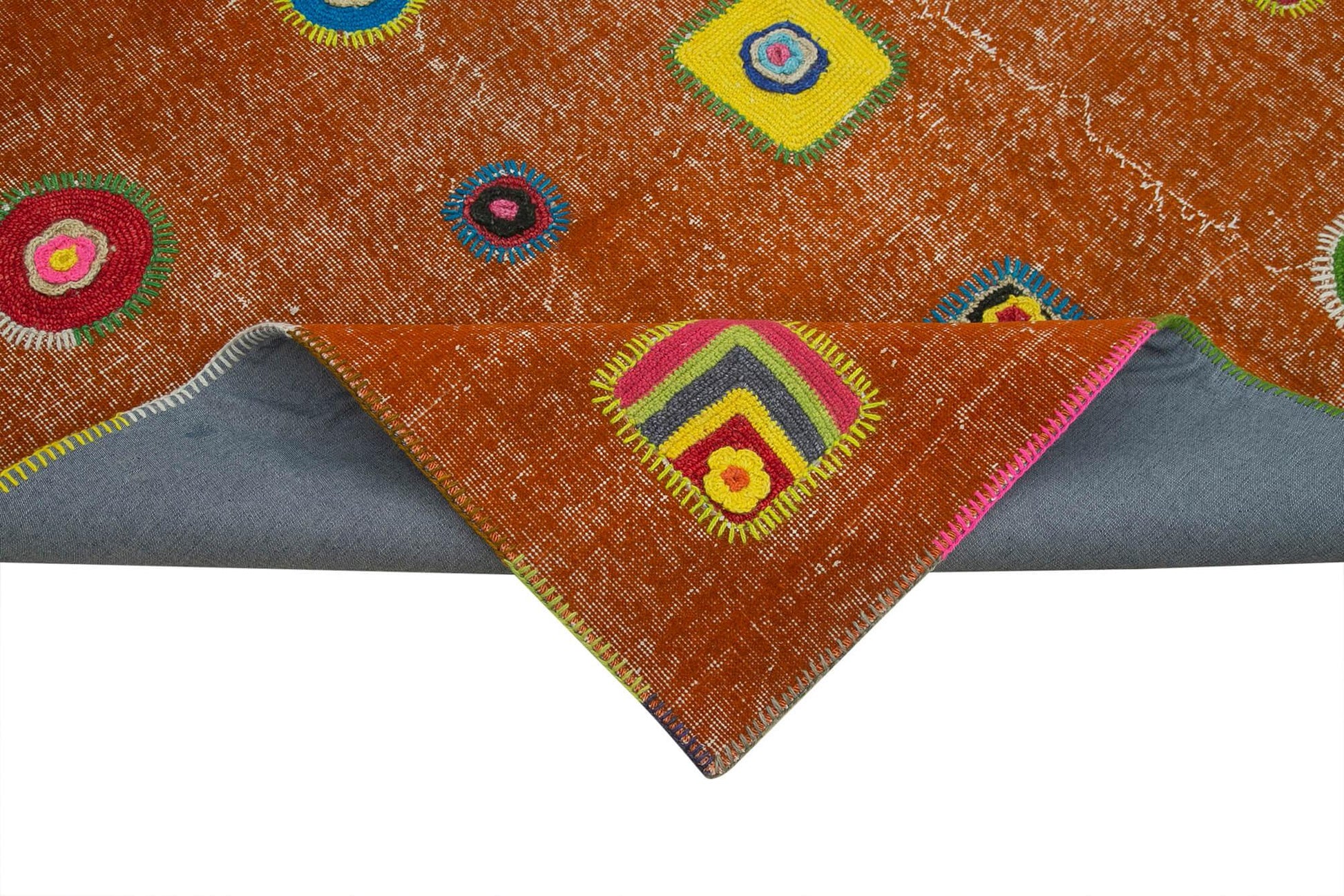 Kırk Yama Turuncu Patchwork Pamuk Yün El Dokuma Halısı 193x301 Agacan