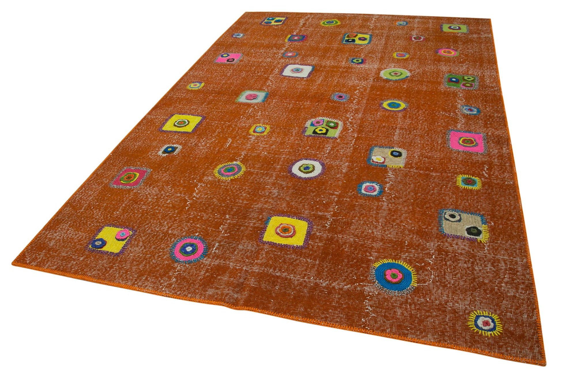 Kırk Yama Turuncu Patchwork Pamuk Yün El Dokuma Halısı 193x300 Agacan