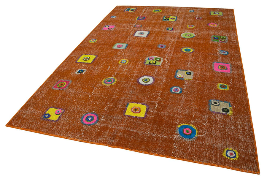 Kırk Yama Turuncu Patchwork Pamuk Yün El Dokuma Halısı 193x300 Agacan