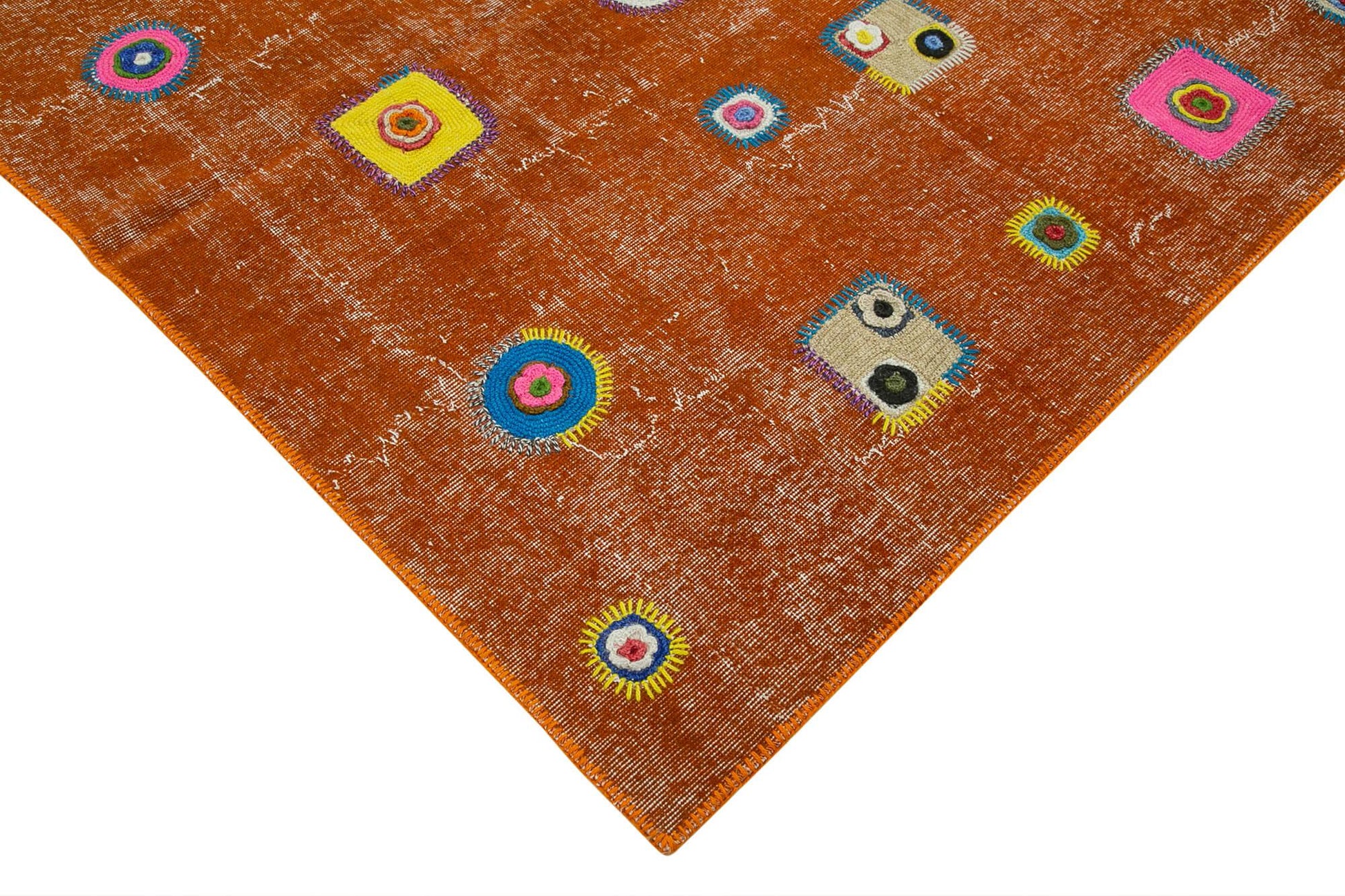 Kırk Yama Turuncu Patchwork Pamuk Yün El Dokuma Halısı 193x300 Agacan