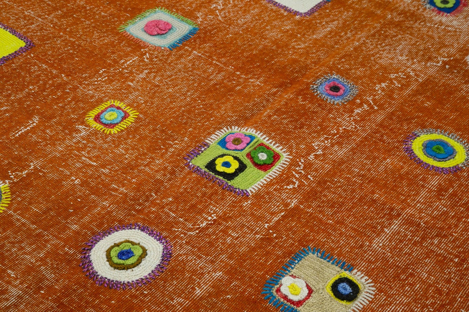 Kırk Yama Turuncu Patchwork Pamuk Yün El Dokuma Halısı 193x300 Agacan