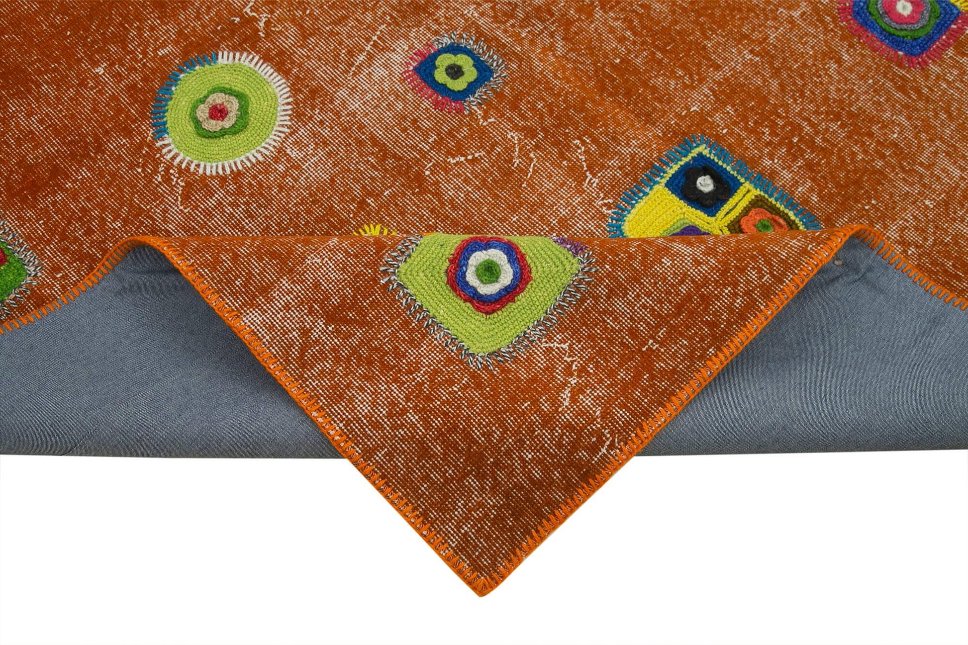Kırk Yama Turuncu Patchwork Pamuk Yün El Dokuma Halısı 193x300 Agacan