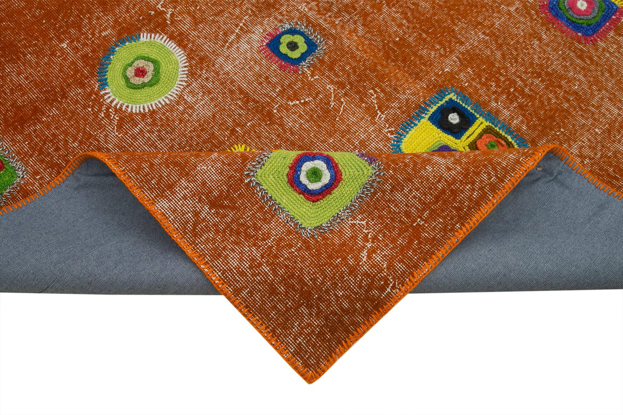 Kırk Yama Turuncu Patchwork Pamuk Yün El Dokuma Halısı 193x300 Agacan
