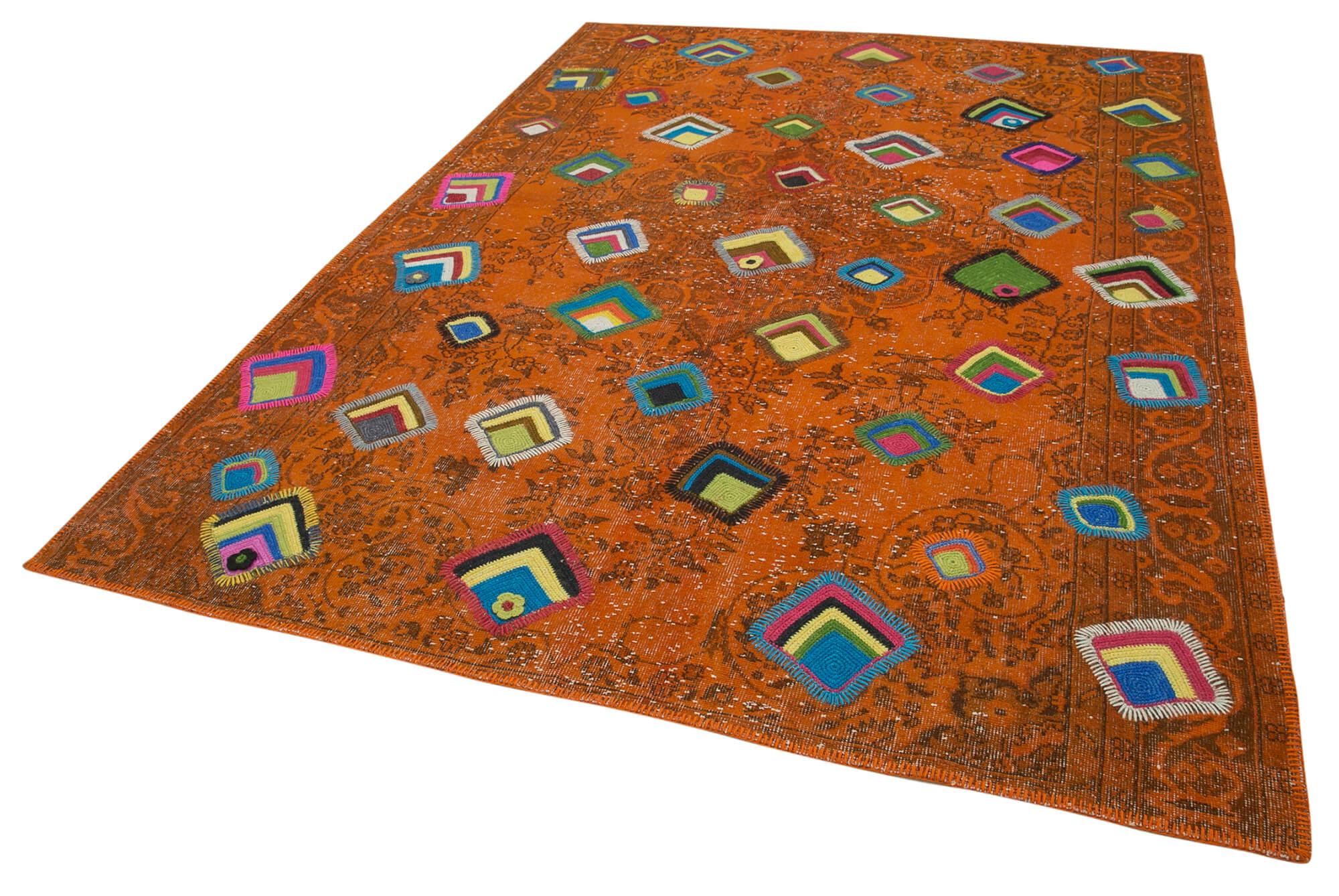 Kırk Yama Turuncu Patchwork Pamuk Yün El Dokuma Halısı 208x292 Agacan