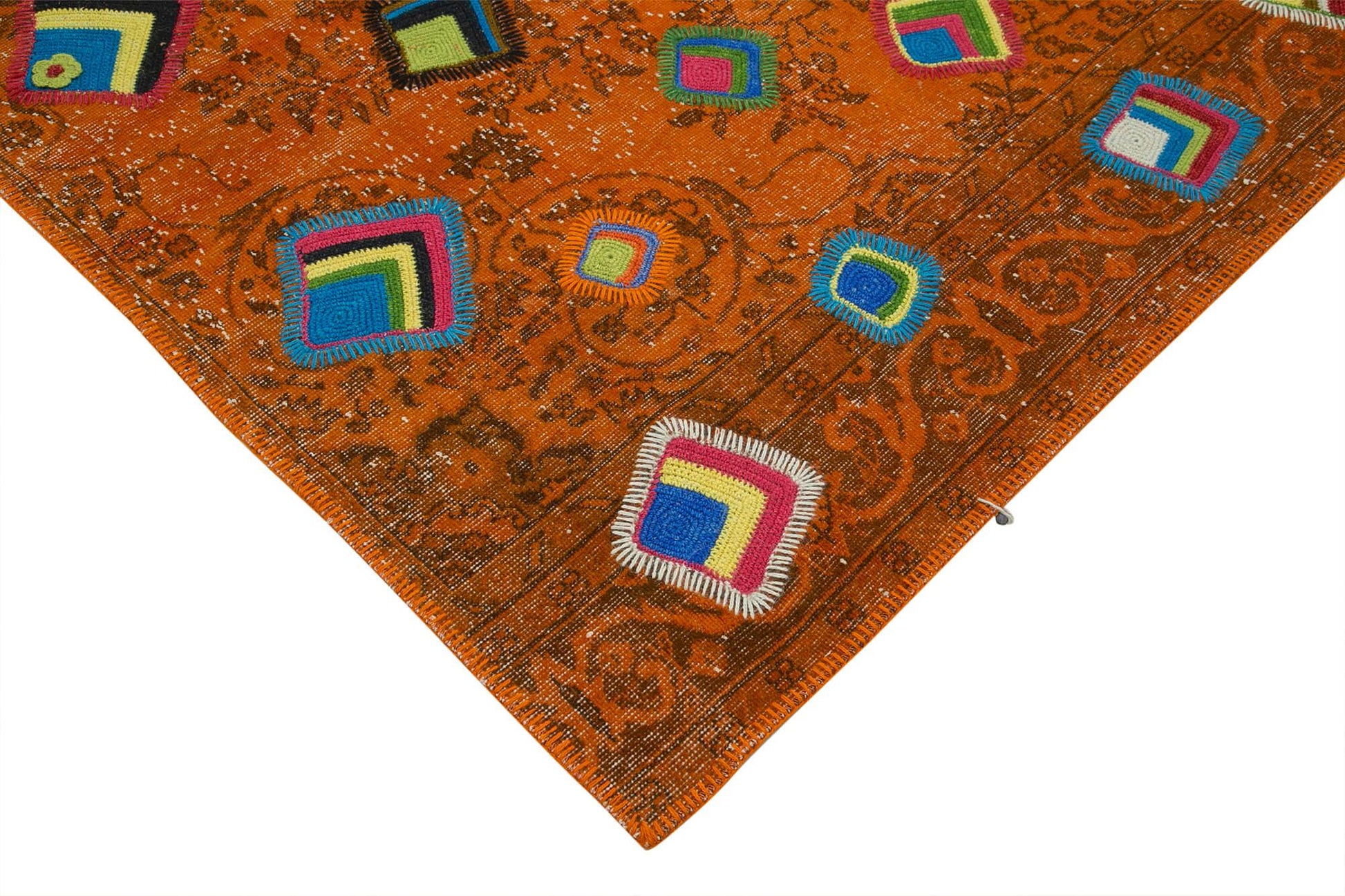 Kırk Yama Turuncu Patchwork Pamuk Yün El Dokuma Halısı 208x292 Agacan