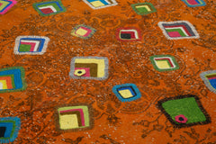 Kırk Yama Turuncu Patchwork Pamuk Yün El Dokuma Halısı 208x292 Agacan