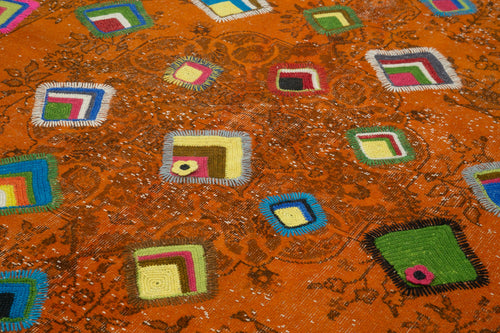 Kırk Yama Turuncu Patchwork Pamuk Yün El Dokuma Halısı 208x292 Agacan