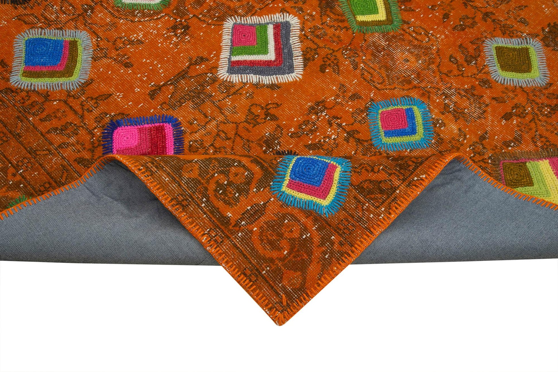 Kırk Yama Turuncu Patchwork Pamuk Yün El Dokuma Halısı 208x292 Agacan