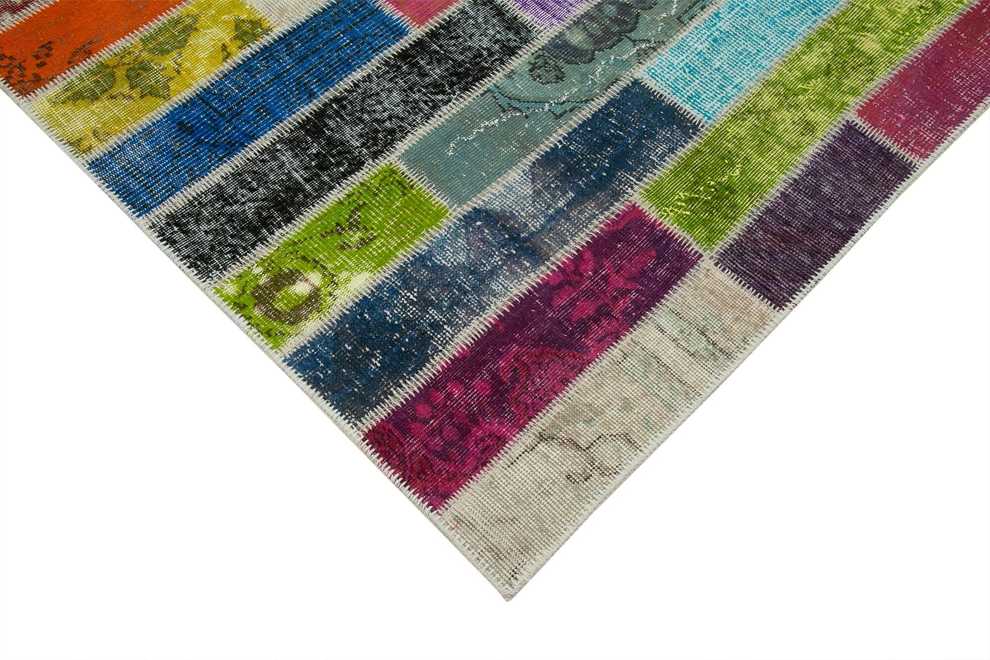 Kırk Yama Gri Patchwork Pamuk Yün El Dokuma Halısı 183x246 Agacan