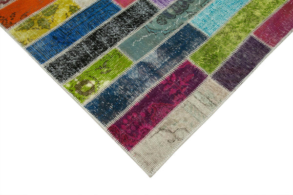 Kırk Yama Gri Patchwork Pamuk Yün El Dokuma Halısı 183x246 Agacan