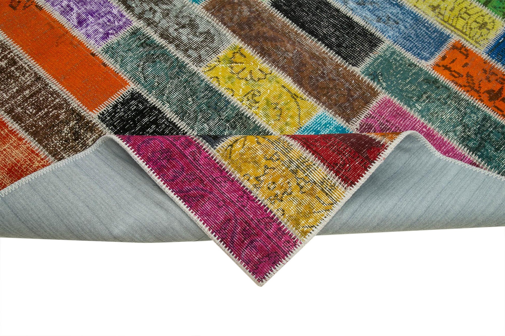 Kırk Yama Gri Patchwork Pamuk Yün El Dokuma Halısı 183x246 Agacan