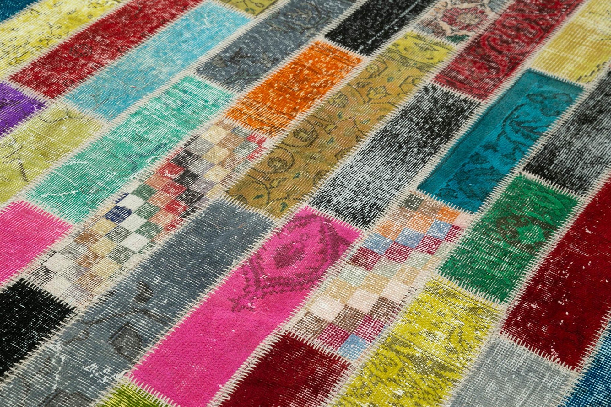 Kırk Yama Gri Patchwork Pamuk Yün El Dokuma Halısı 180x244 Agacan