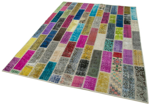 Kırk Yama Gri Patchwork Pamuk Yün El Dokuma Halısı 174x245 Agacan