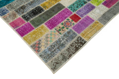 Kırk Yama Gri Patchwork Pamuk Yün El Dokuma Halısı 174x245 Agacan