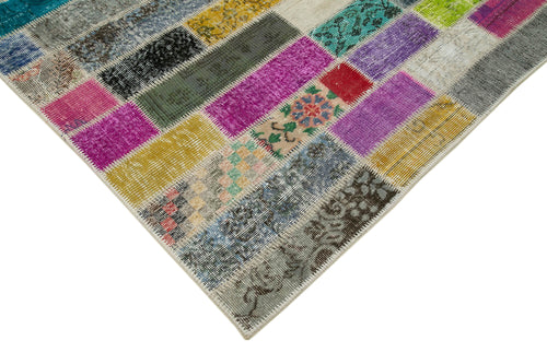 Kırk Yama Gri Patchwork Pamuk Yün El Dokuma Halısı 174x245 Agacan