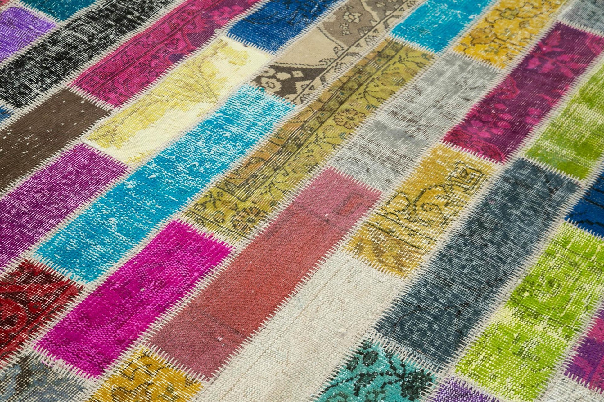 Kırk Yama Gri Patchwork Pamuk Yün El Dokuma Halısı 174x245 Agacan