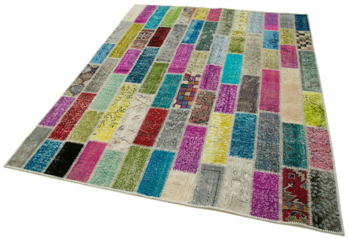 Kırk Yama Gri Patchwork Pamuk Yün El Dokuma Halısı 178x230 Agacan