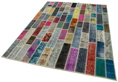 Kırk Yama Gri Patchwork Pamuk Yün El Dokuma Halısı 184x238 Agacan