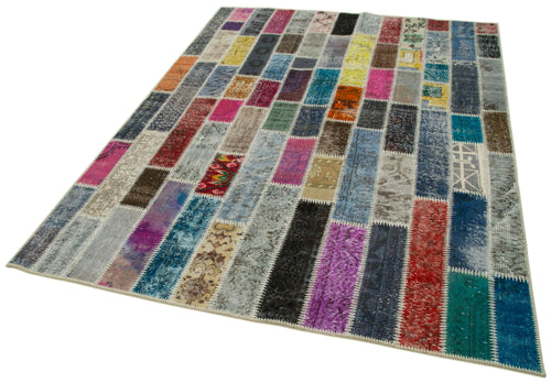 Kırk Yama Gri Patchwork Pamuk Yün El Dokuma Halısı 184x238 Agacan