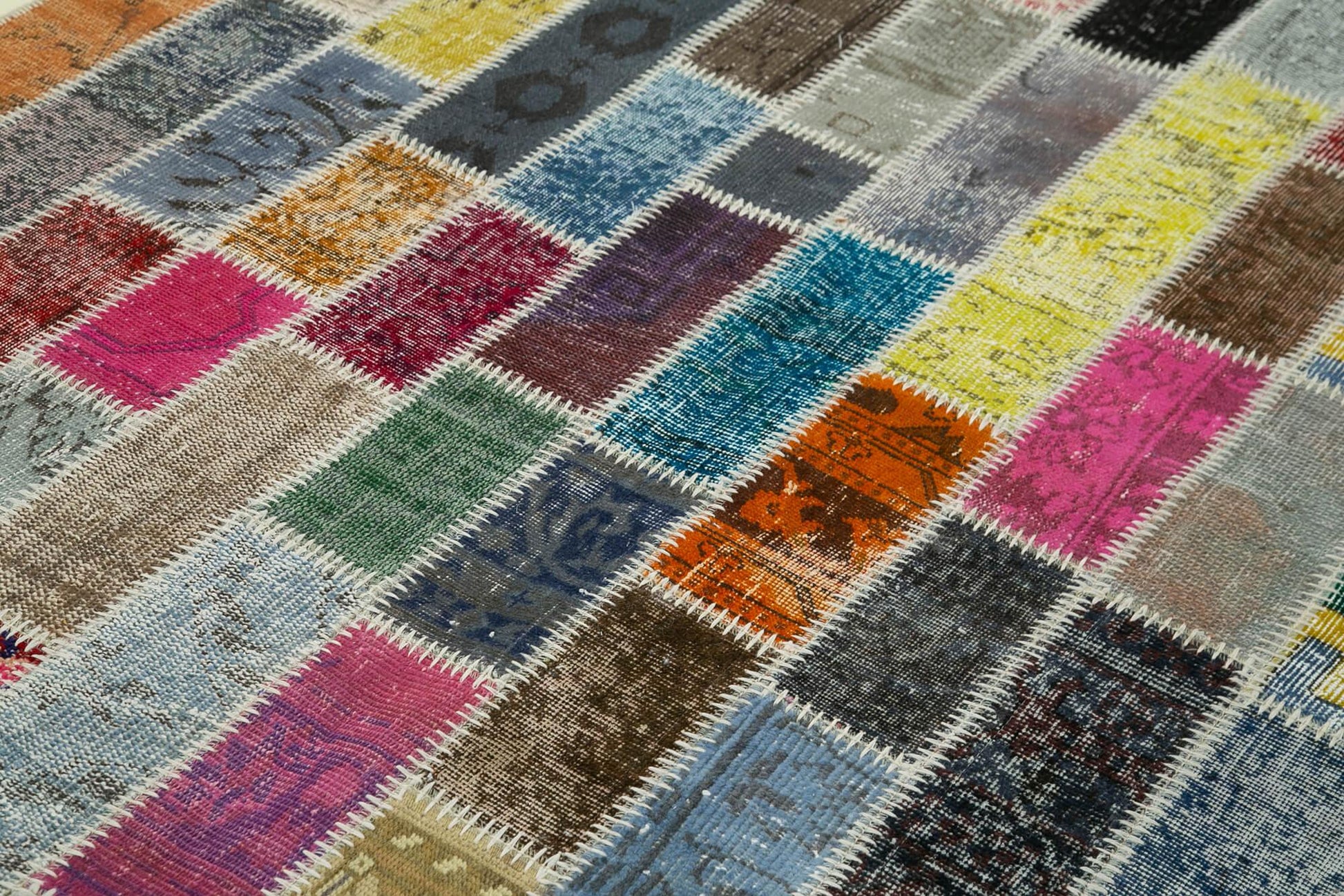 Kırk Yama Gri Patchwork Pamuk Yün El Dokuma Halısı 184x238 Agacan
