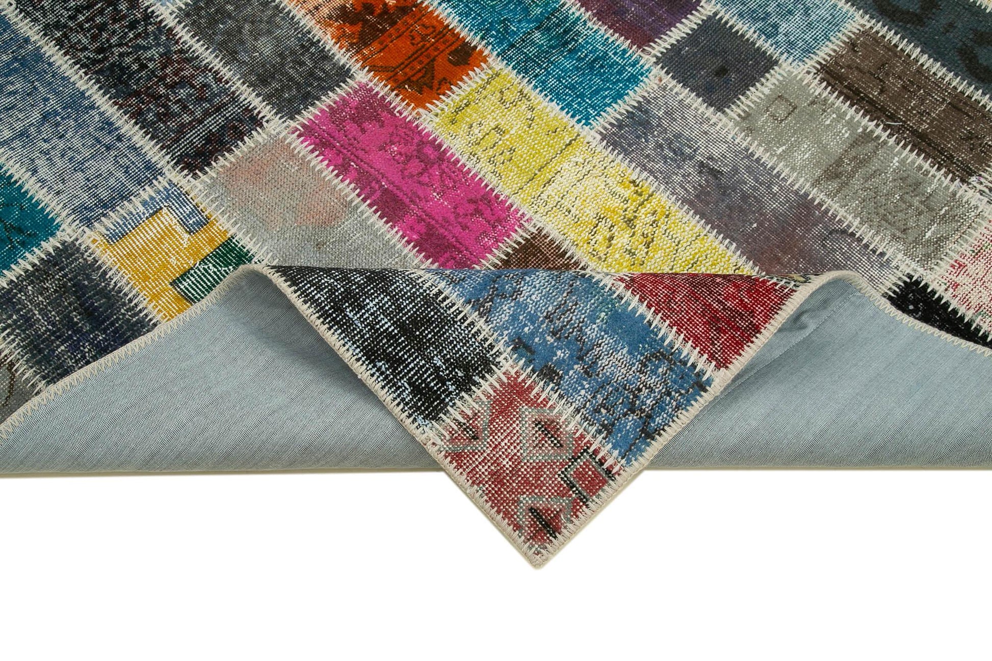 Kırk Yama Gri Patchwork Pamuk Yün El Dokuma Halısı 184x238 Agacan
