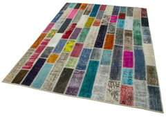 Kırk Yama Gri Patchwork Pamuk Yün El Dokuma Halısı 187x250 Agacan