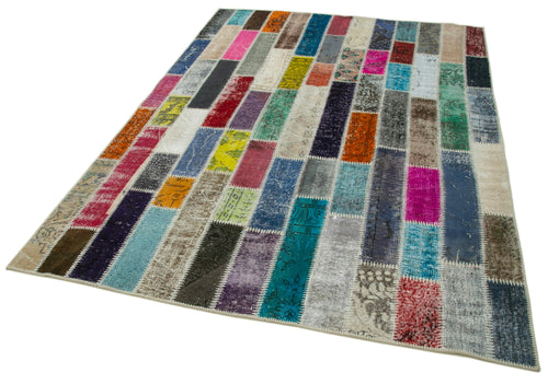 Kırk Yama Gri Patchwork Pamuk Yün El Dokuma Halısı 187x250 Agacan