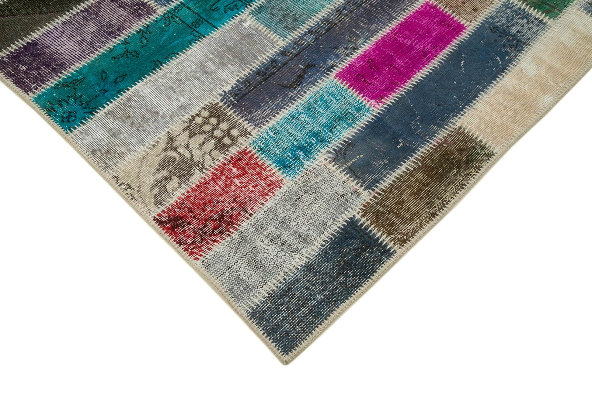 Kırk Yama Gri Patchwork Pamuk Yün El Dokuma Halısı 187x250 Agacan