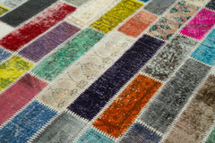 Kırk Yama Gri Patchwork Pamuk Yün El Dokuma Halısı 187x250 Agacan