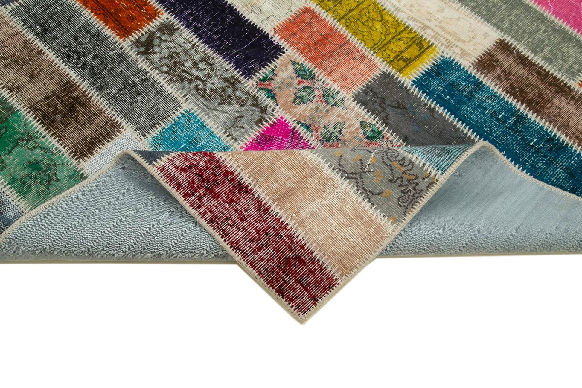 Kırk Yama Gri Patchwork Pamuk Yün El Dokuma Halısı 187x250 Agacan