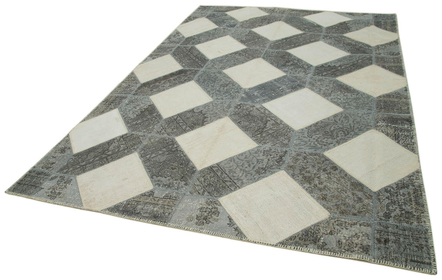 Kırk Yama Gri Patchwork Pamuk Yün El Dokuma Halısı 251x354 Agacan