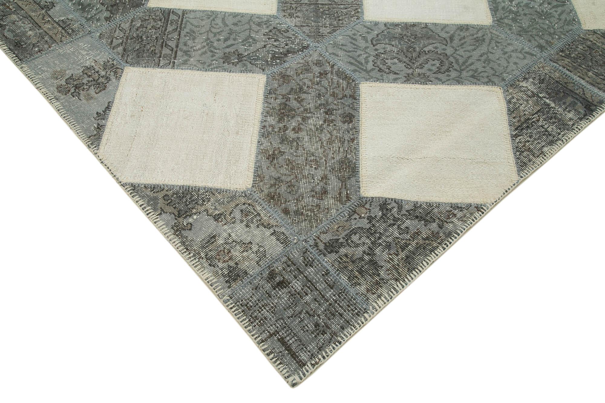 Kırk Yama Gri Patchwork Pamuk Yün El Dokuma Halısı 251x354 Agacan