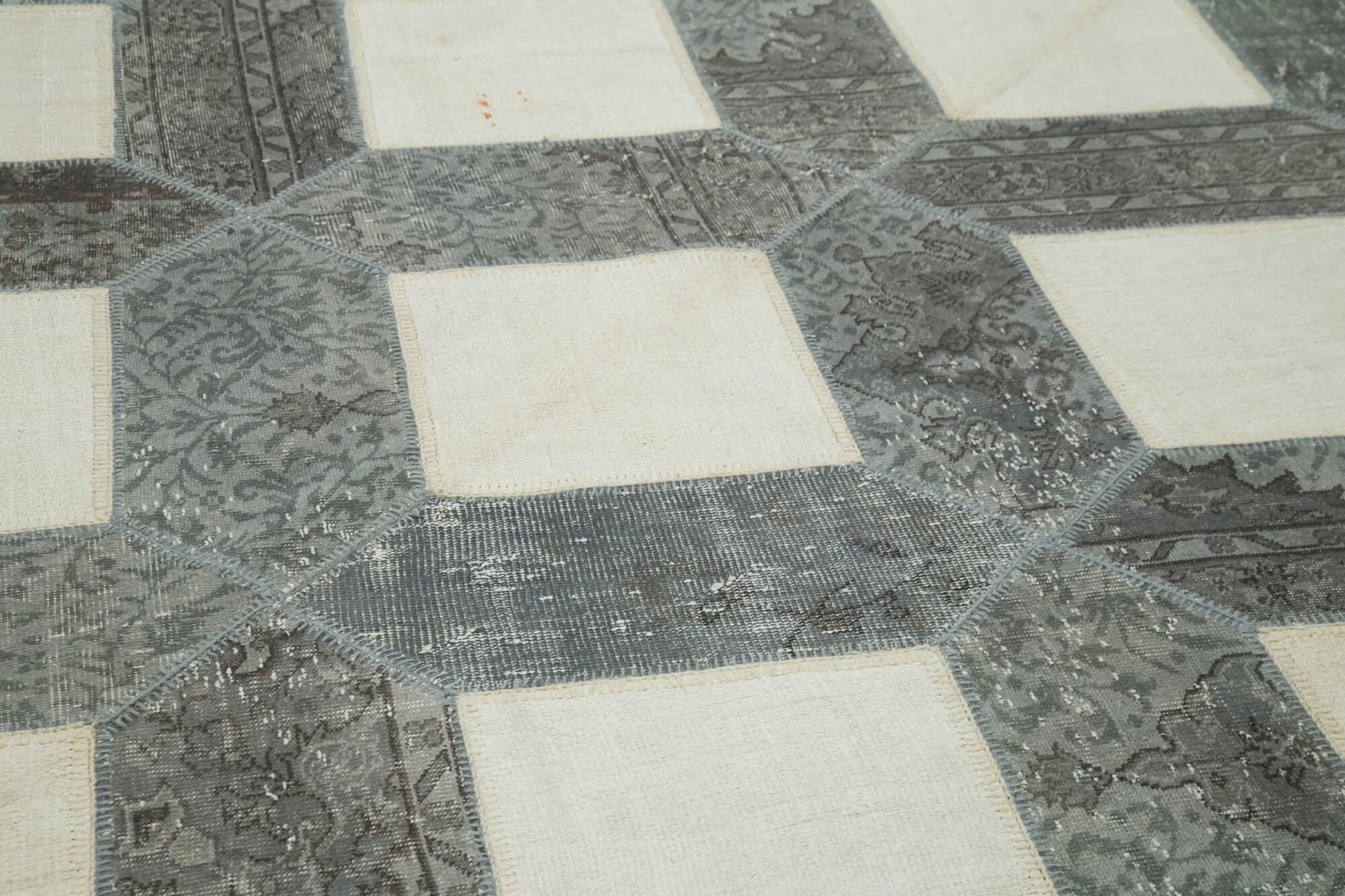 Kırk Yama Gri Patchwork Pamuk Yün El Dokuma Halısı 251x354 Agacan