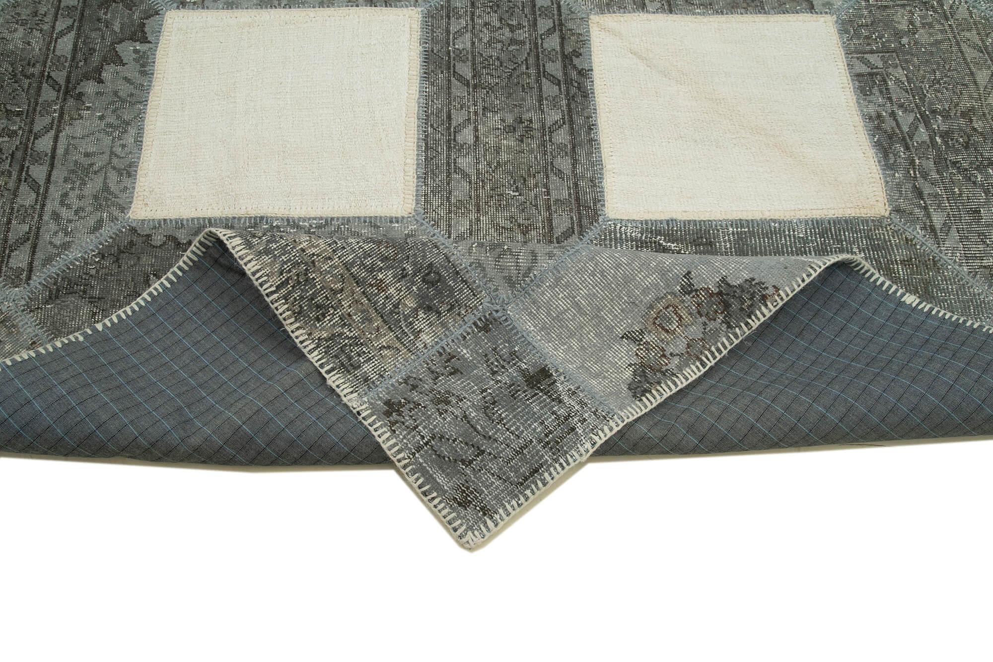 Kırk Yama Gri Patchwork Pamuk Yün El Dokuma Halısı 251x354 Agacan