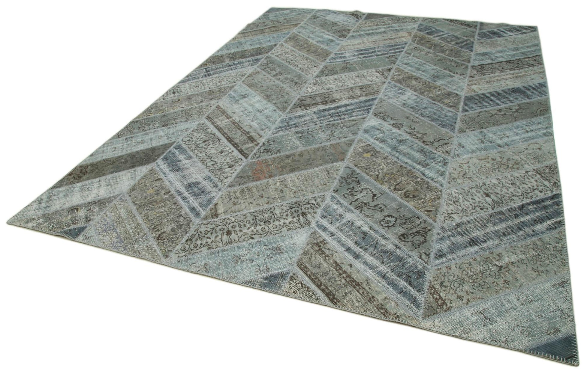 Kırk Yama Gri Patchwork Pamuk Yün El Dokuma Halısı 278x377 Agacan