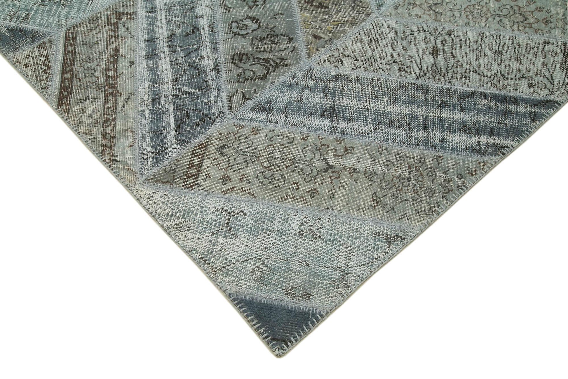 Kırk Yama Gri Patchwork Pamuk Yün El Dokuma Halısı 278x377 Agacan