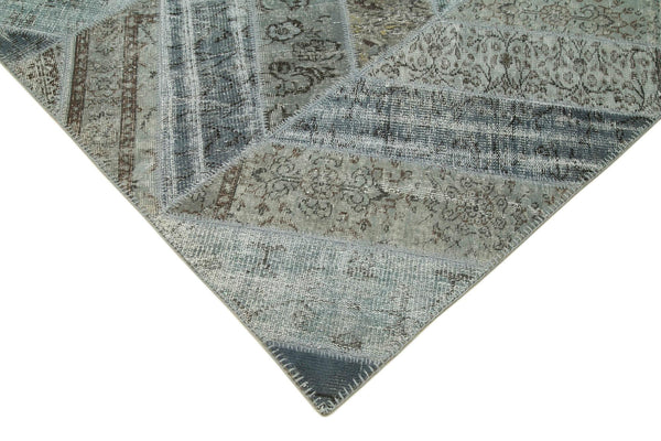 Kırk Yama Gri Patchwork Pamuk Yün El Dokuma Halısı 278x377 Agacan