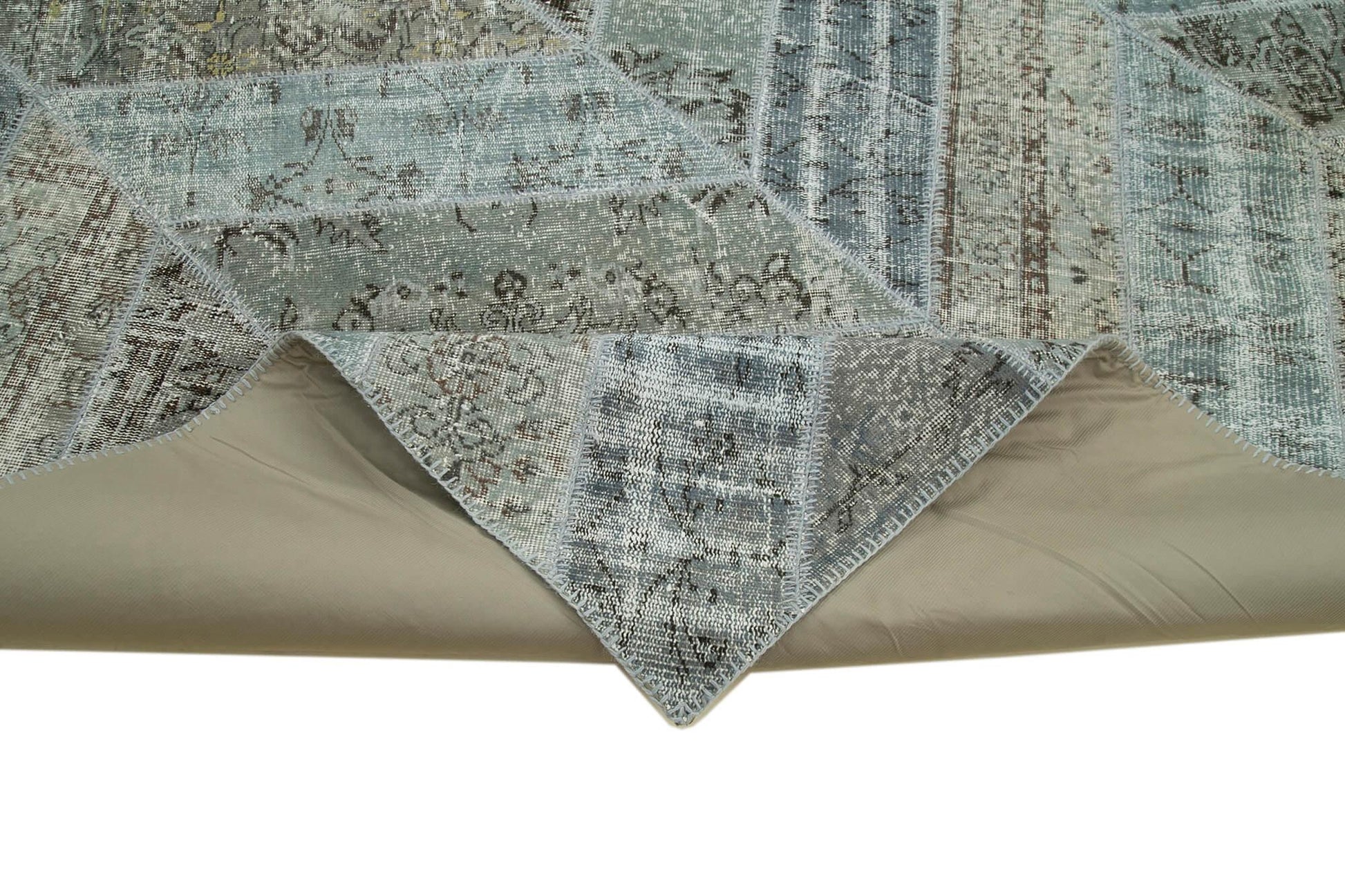 Kırk Yama Gri Patchwork Pamuk Yün El Dokuma Halısı 278x377 Agacan