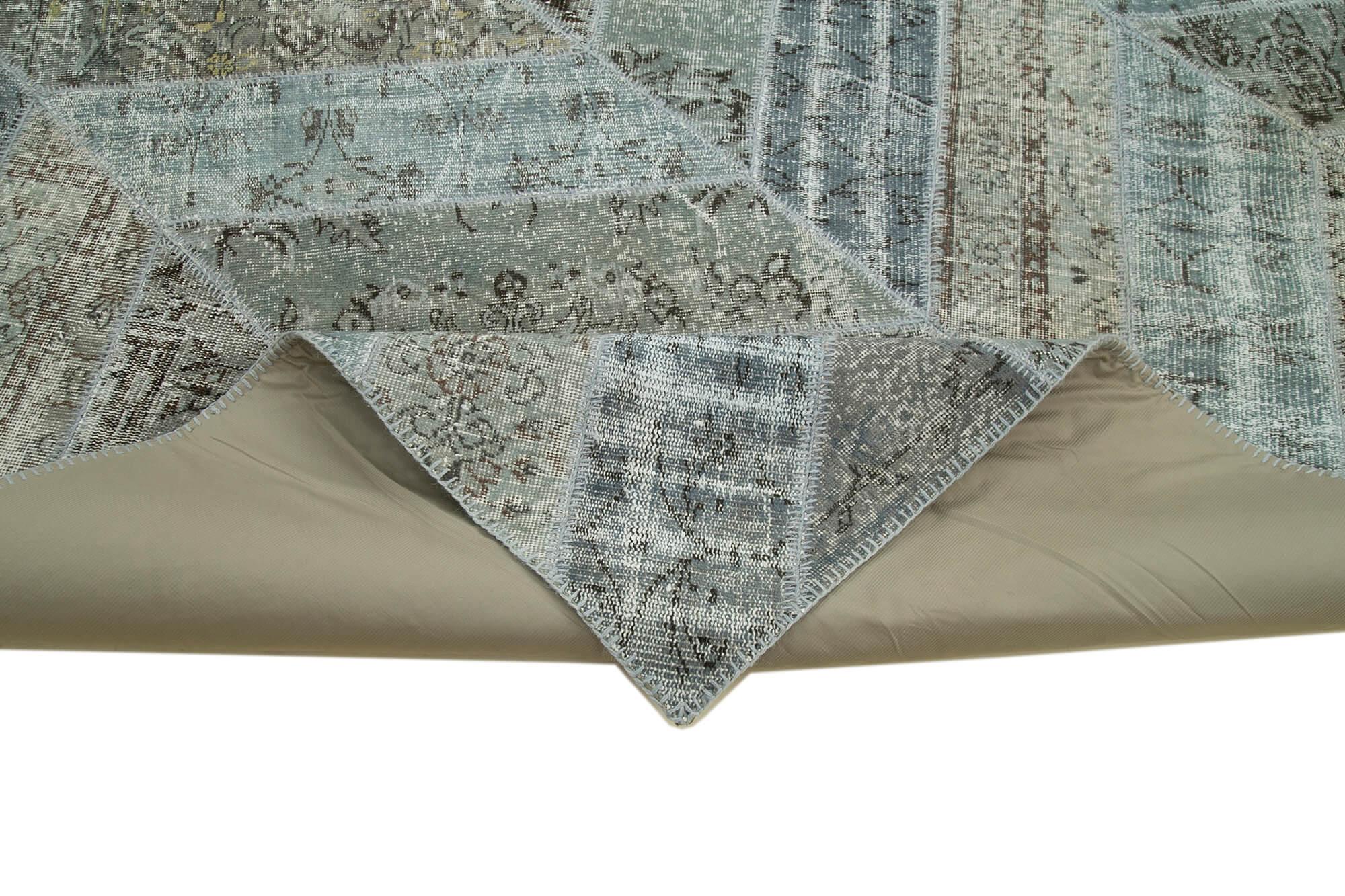 Kırk Yama Gri Patchwork Pamuk Yün El Dokuma Halısı 278x377 Agacan