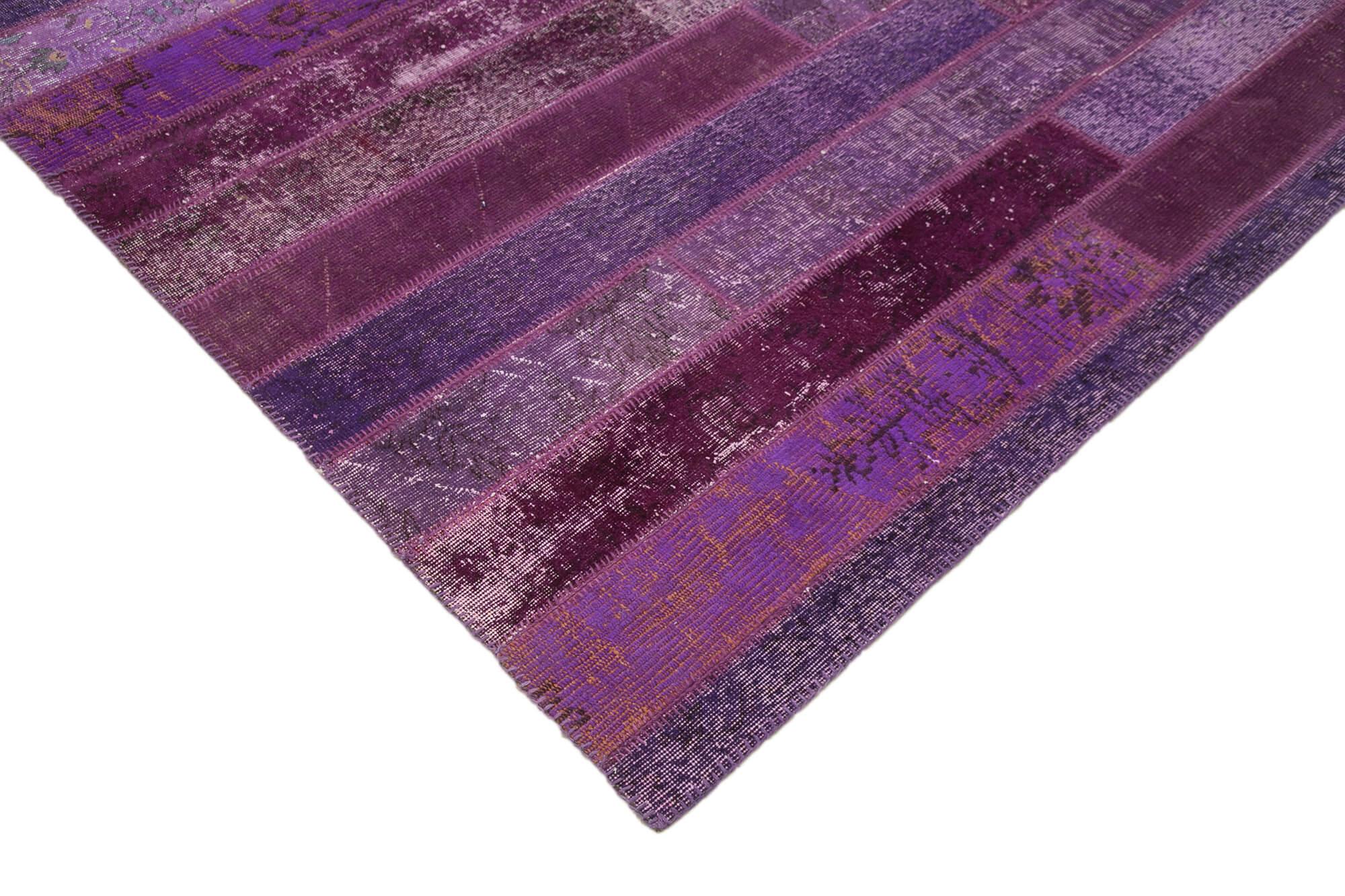 Kırk Yama Mor Patchwork Pamuk Yün El Dokuma Halısı 247x308 Agacan