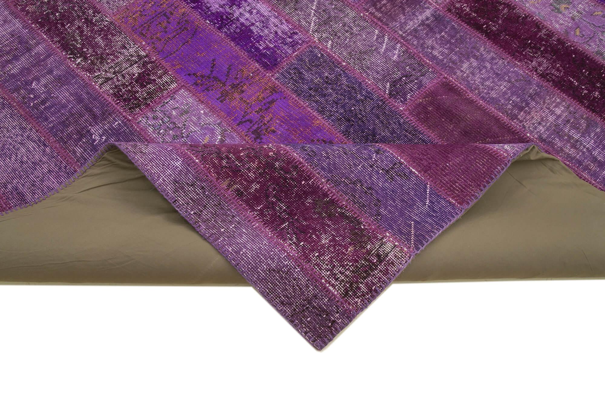 Kırk Yama Mor Patchwork Pamuk Yün El Dokuma Halısı 247x308 Agacan