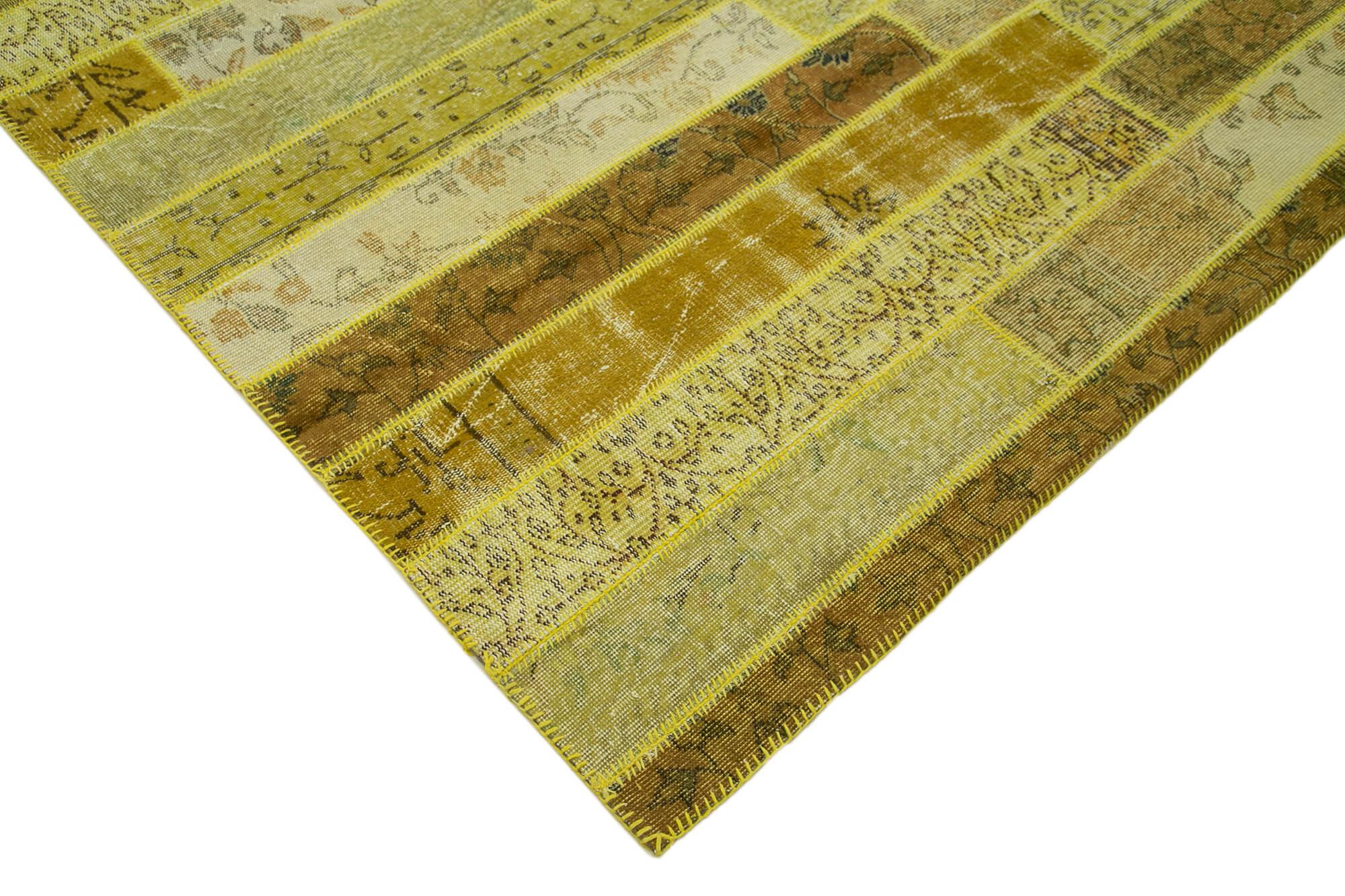 Kırk Yama Sarı Patchwork Pamuk Yün El Dokuma Halısı 248x305 Agacan