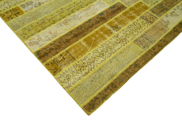 Kırk Yama Sarı Patchwork Pamuk Yün El Dokuma Halısı 248x305 Agacan